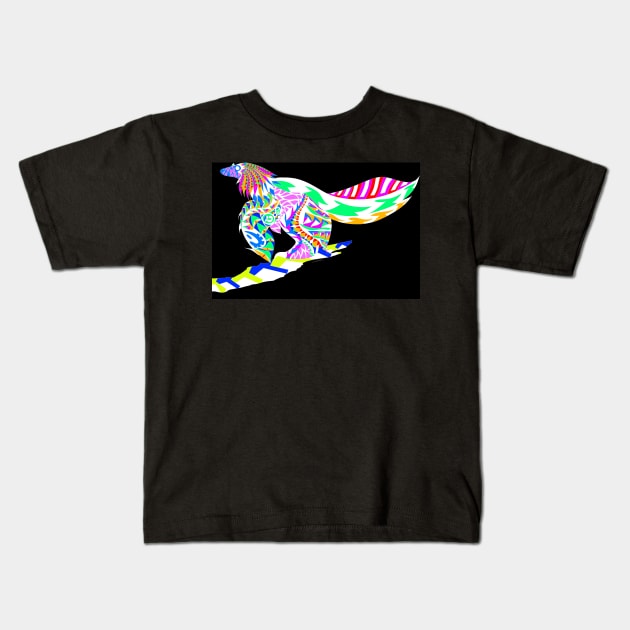 the eagle feathered dinosaur art in ecopop ancient pattern Kids T-Shirt by jorge_lebeau